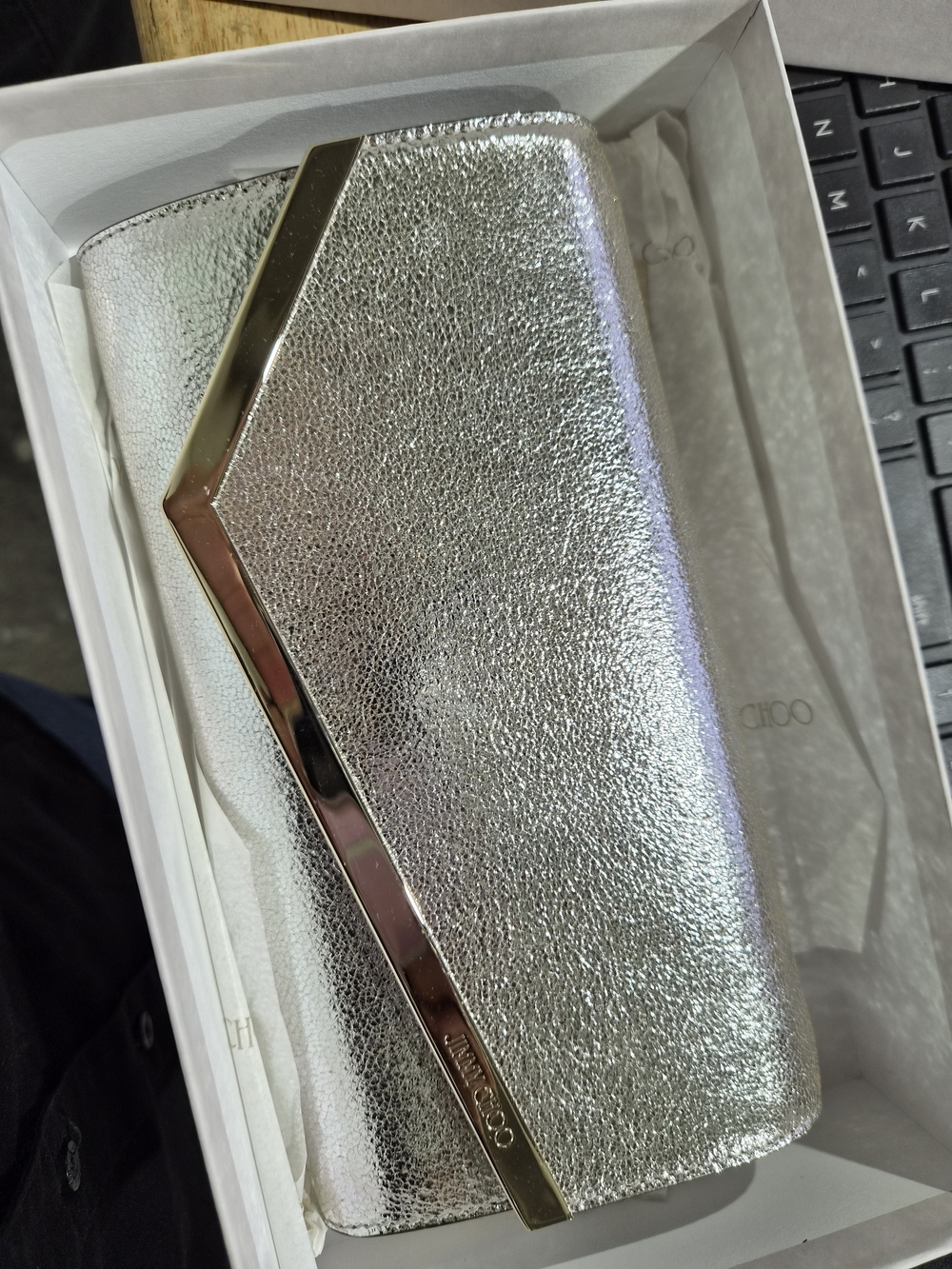 Jimmy Choo Silver Metallic Clutch